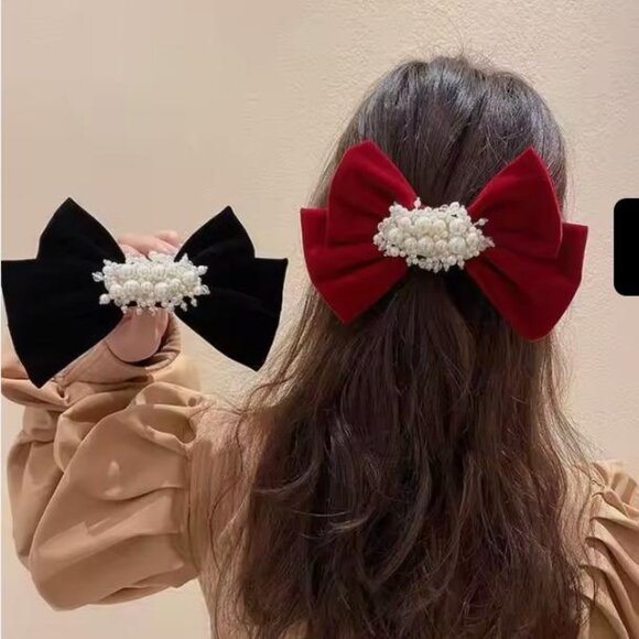 Rhinestone Embellished Velvet Bows for Adults - Available in Black/dark red - Picture 1 of 4